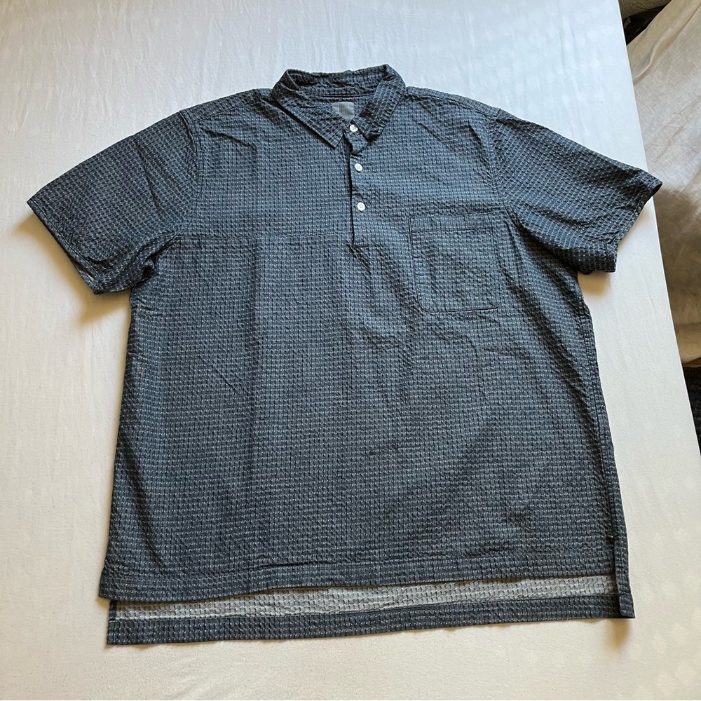 GREI NEW YORK blue textured short sleeve button up shirt